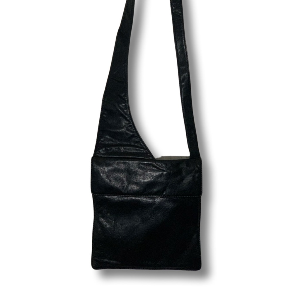 Black genuine leather crossbody bag